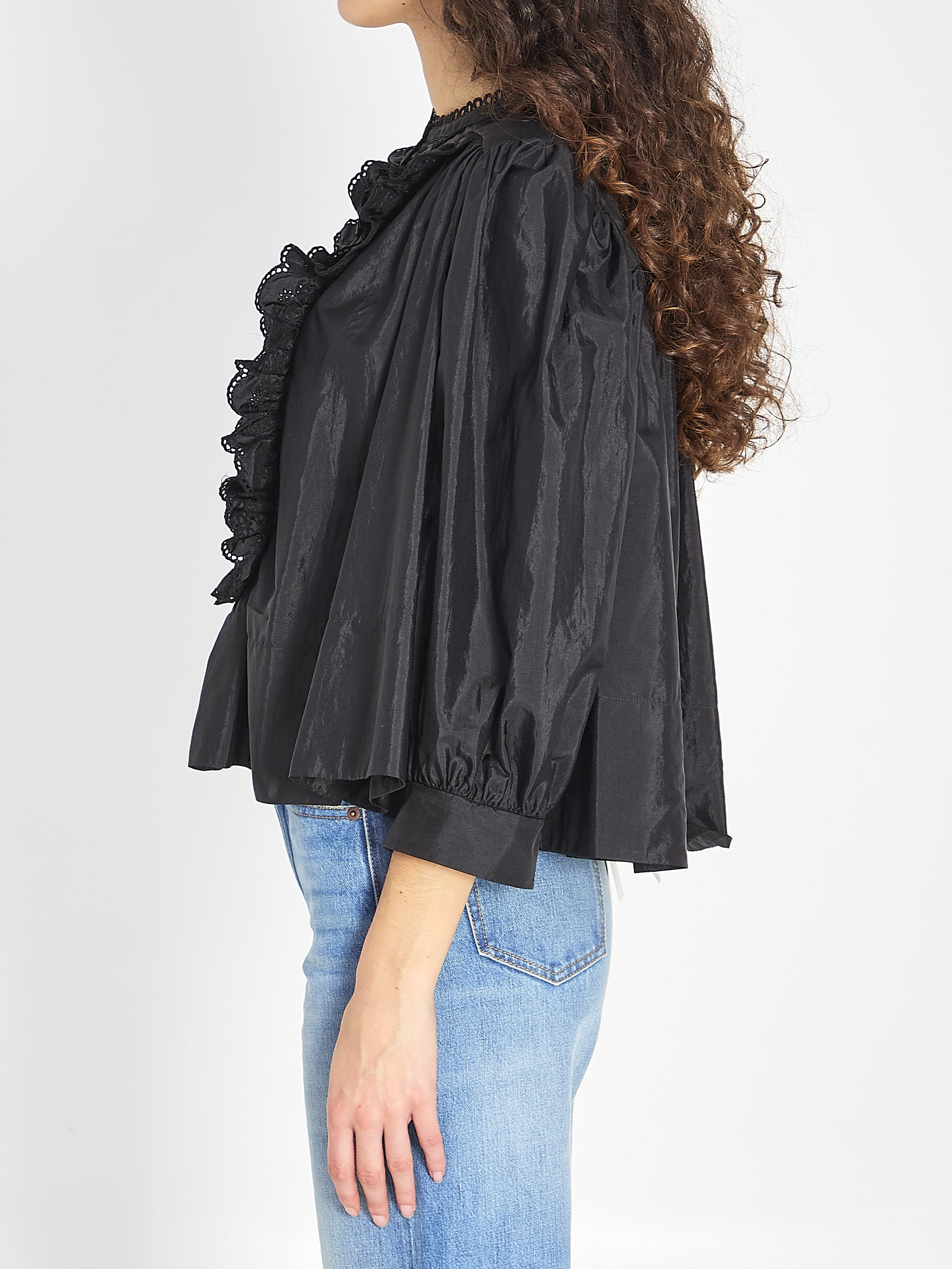 CHLOE 40 gathered ruffle top in technical taffeta
