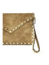 medium rockstud clutch in suede