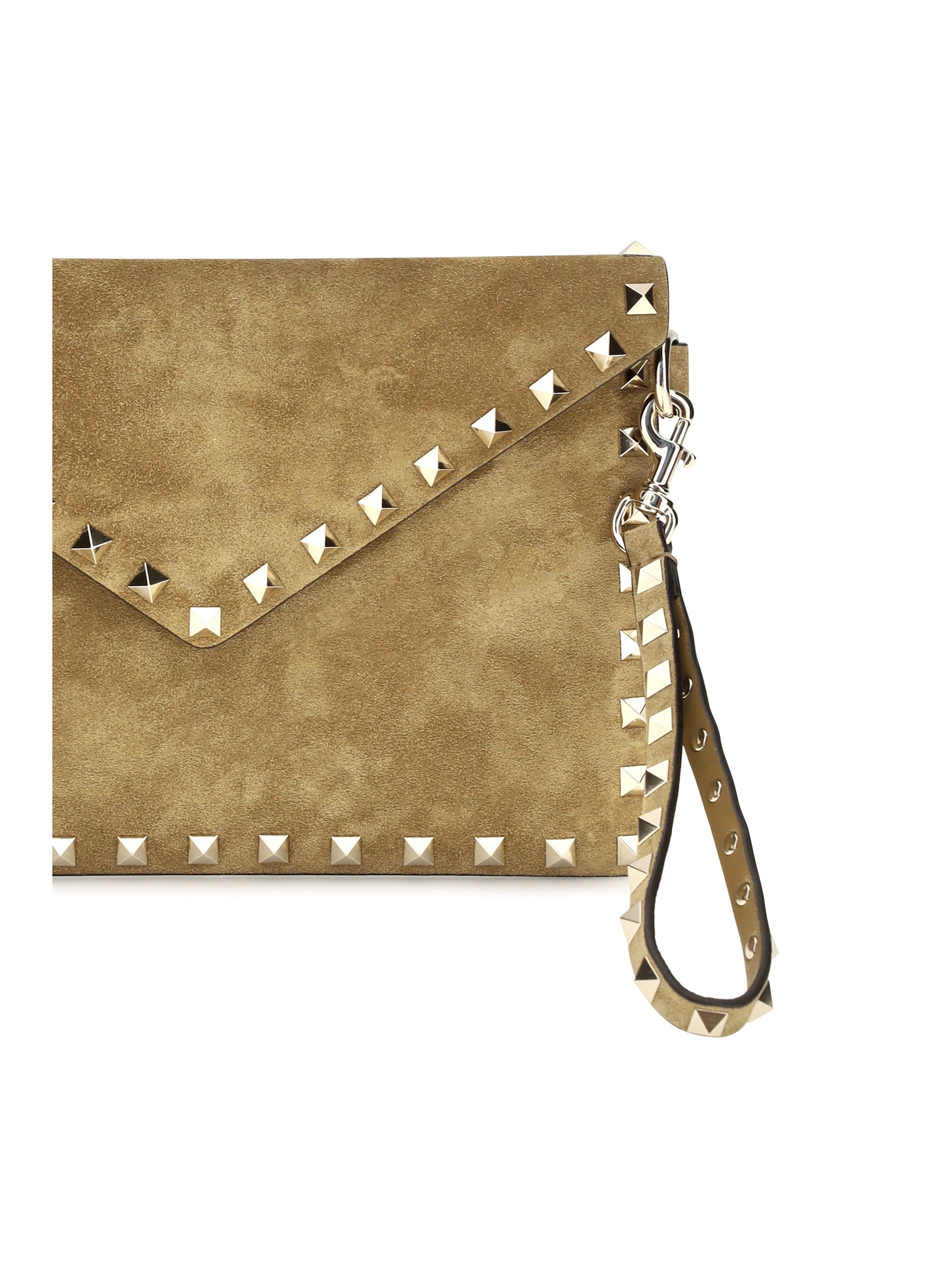medium rockstud clutch in suede