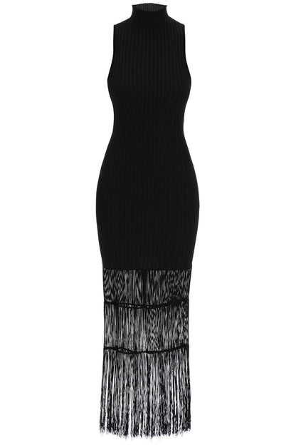 &quot;ribbed knit dress with fringe details&quot;