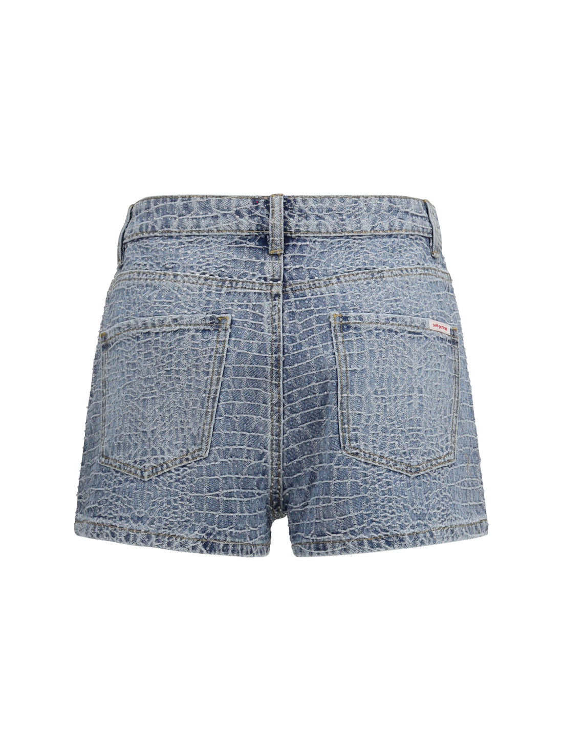 SELF-PORTRAIT 25 denim shorts with croc effect and rhinestones 