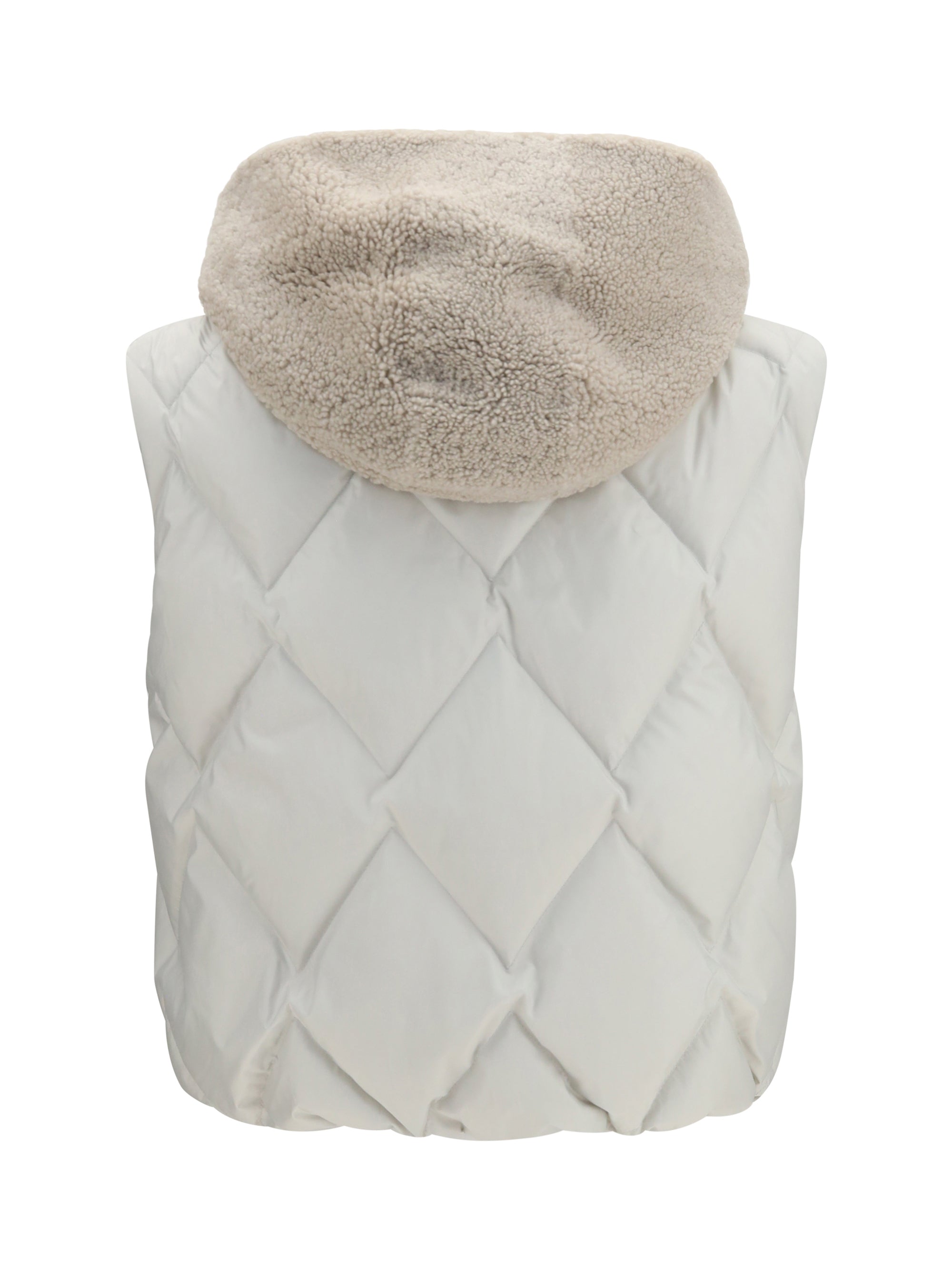 padded vest with shearling hood