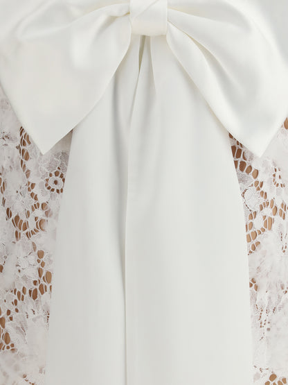 SELF-PORTRAIT 6 short satin dress with lace bow