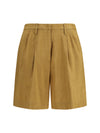 slubbed linen and viscose bermuda shorts with hook and zip closure