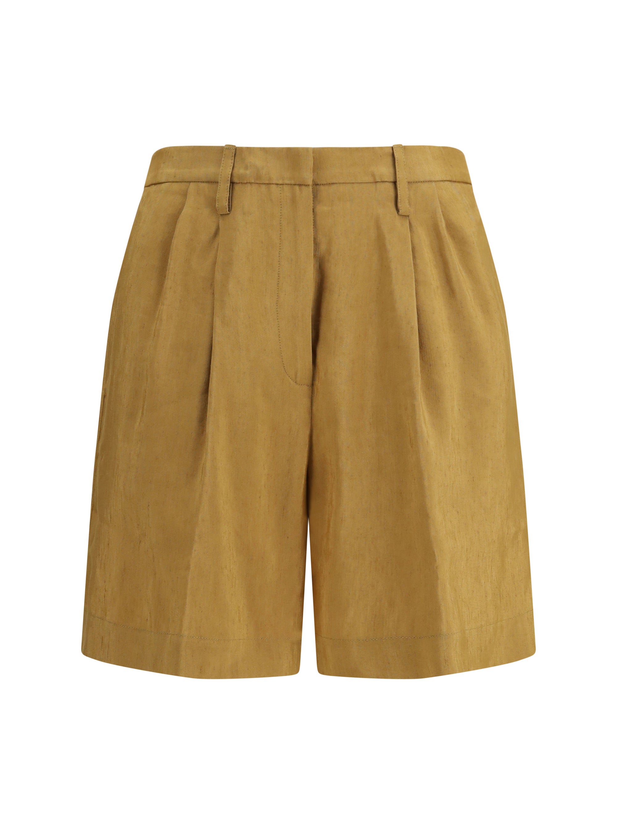 slubbed linen and viscose bermuda shorts with hook and zip closure