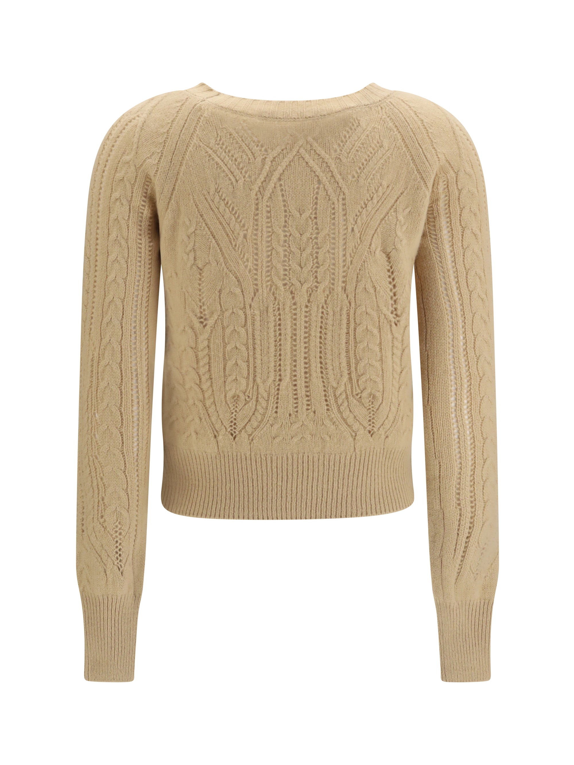 long sleeve cable knit and openwork cashmere sweater
