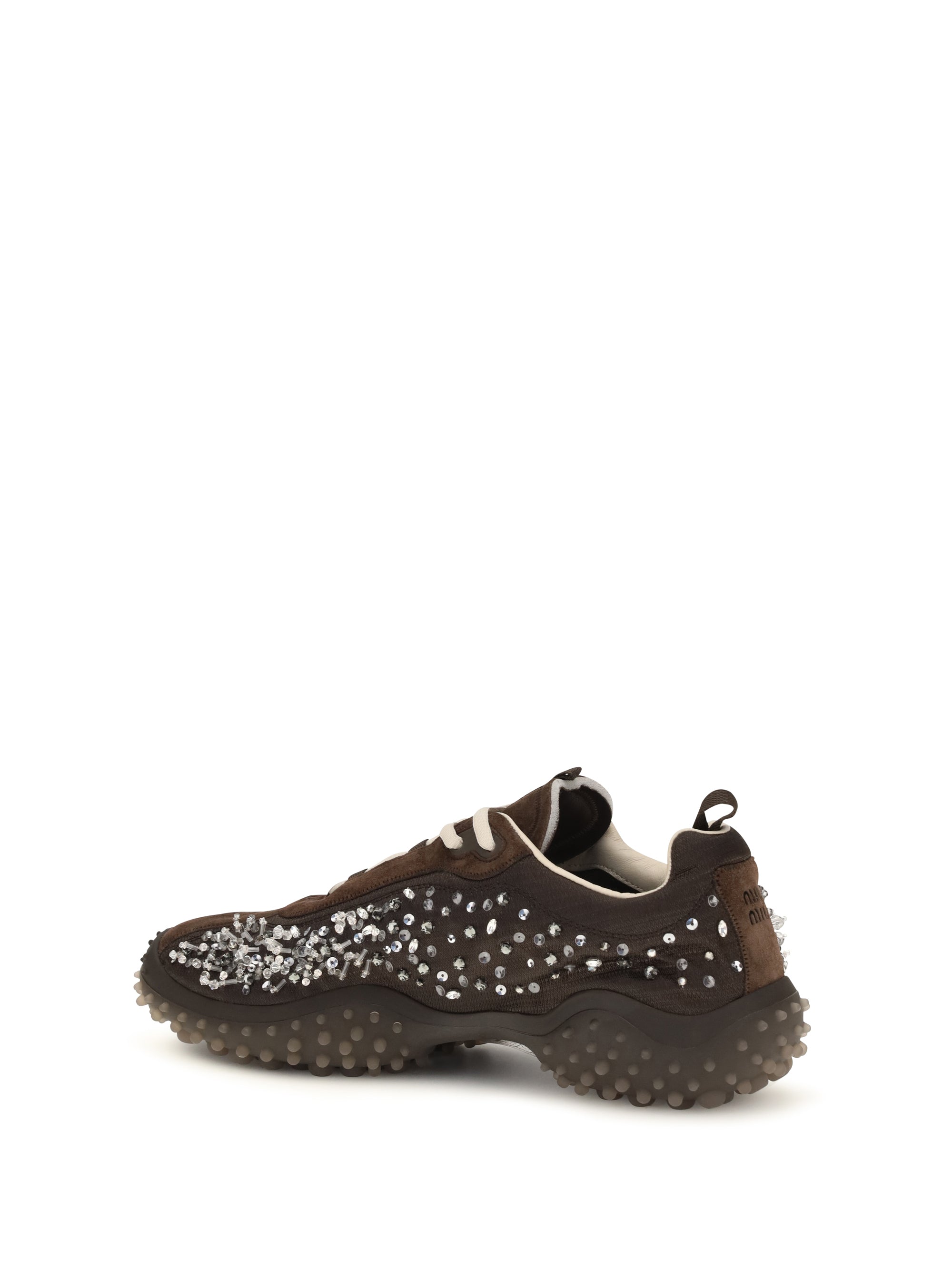 suede and technical fabric sneakers with crystals