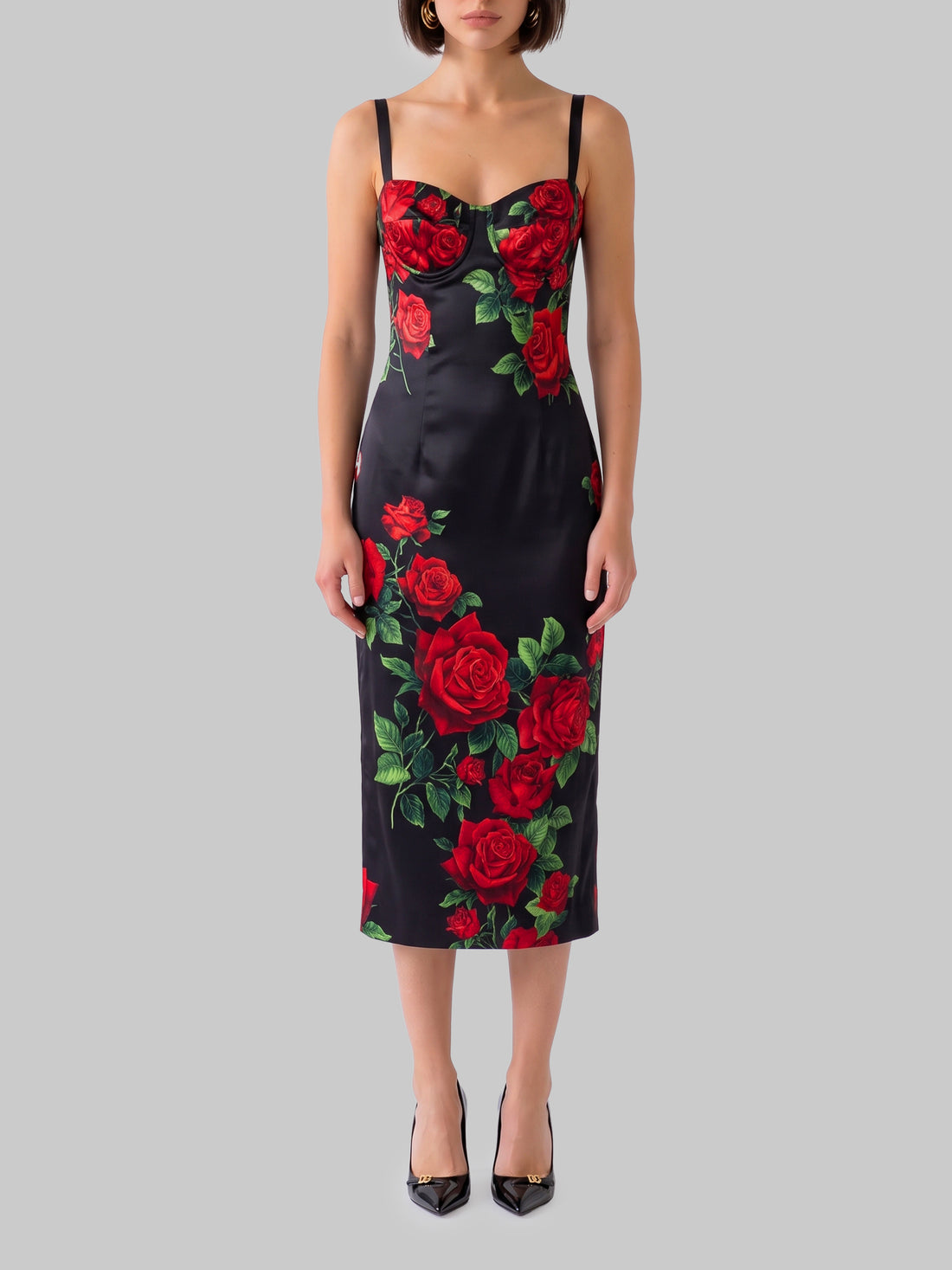 DOLCE&amp;GABBANA 40 midi dress in rose-print satin