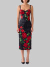 midi dress in rose-print satin