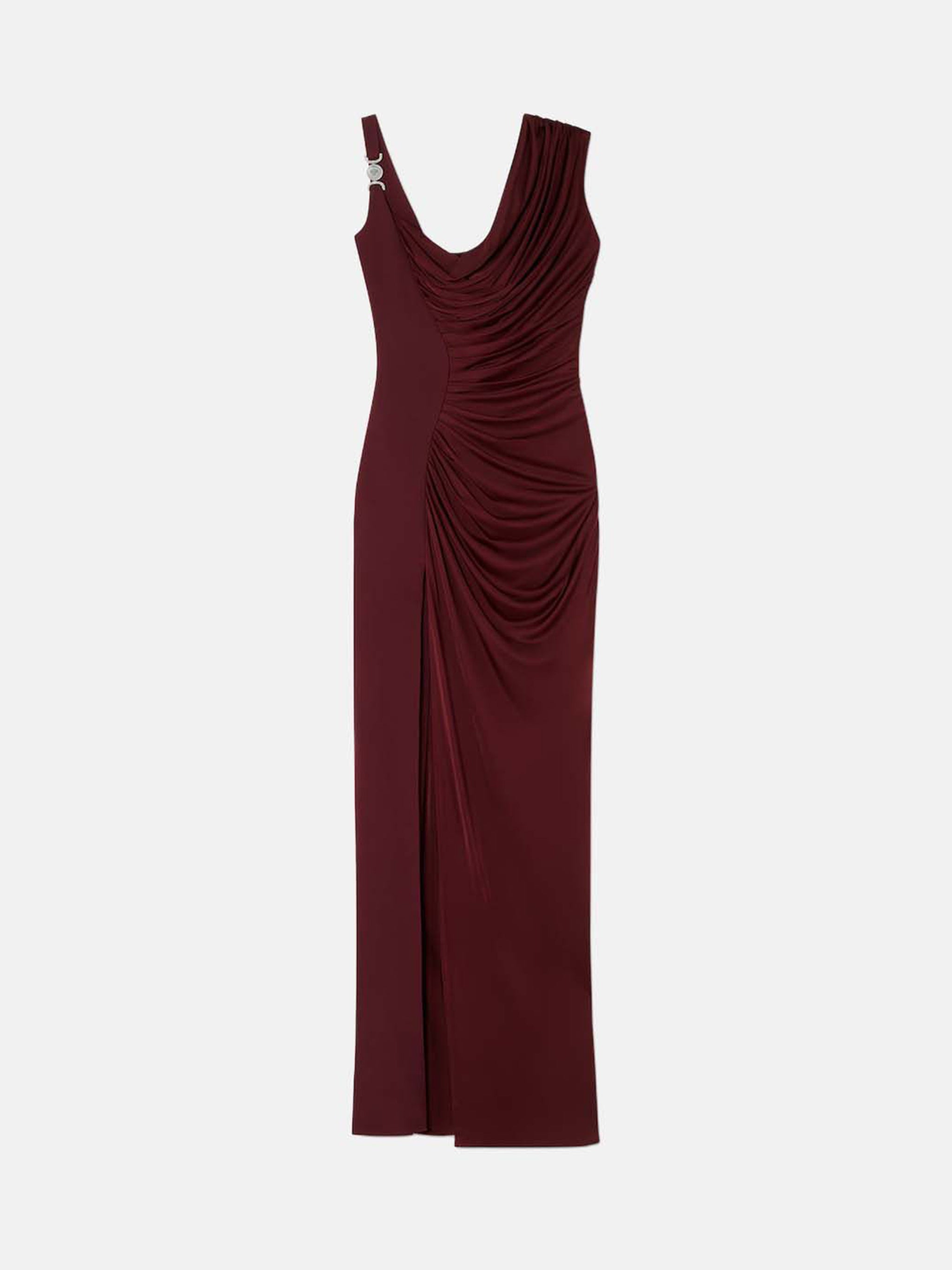versace asymmetrical dress Versace Asymmetric Open-Back Draped Printed Silk-Twill Trimmed Cady Midi Dress In Black - 70% Off