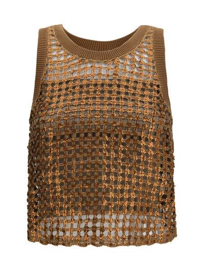 perforated silk and linen top with sequins
