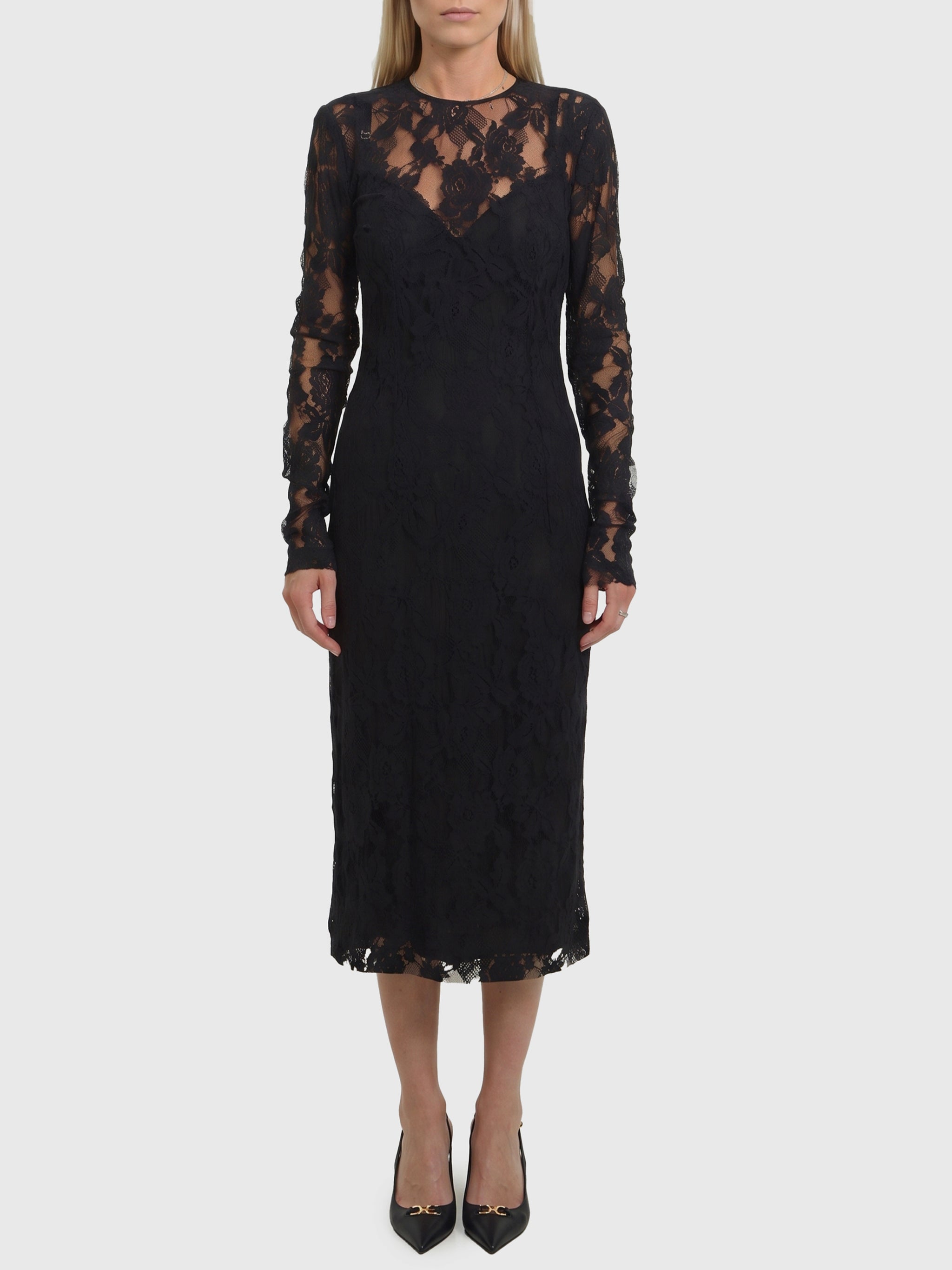 black midi lace dress