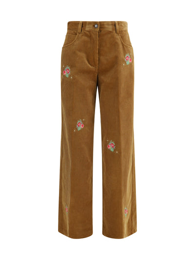 velvet pants with embroidered bouquets