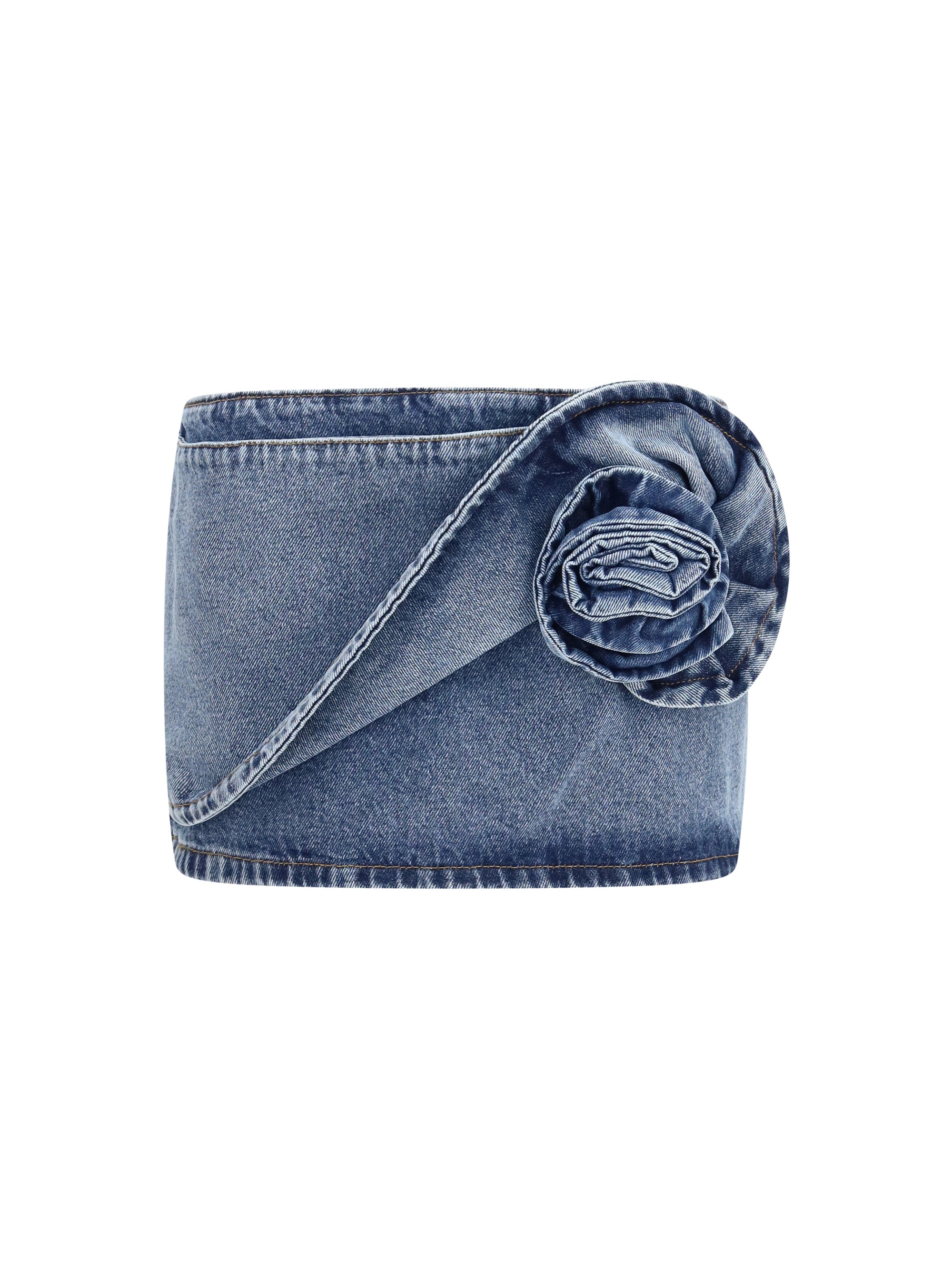 twisted floral denim mini skirt