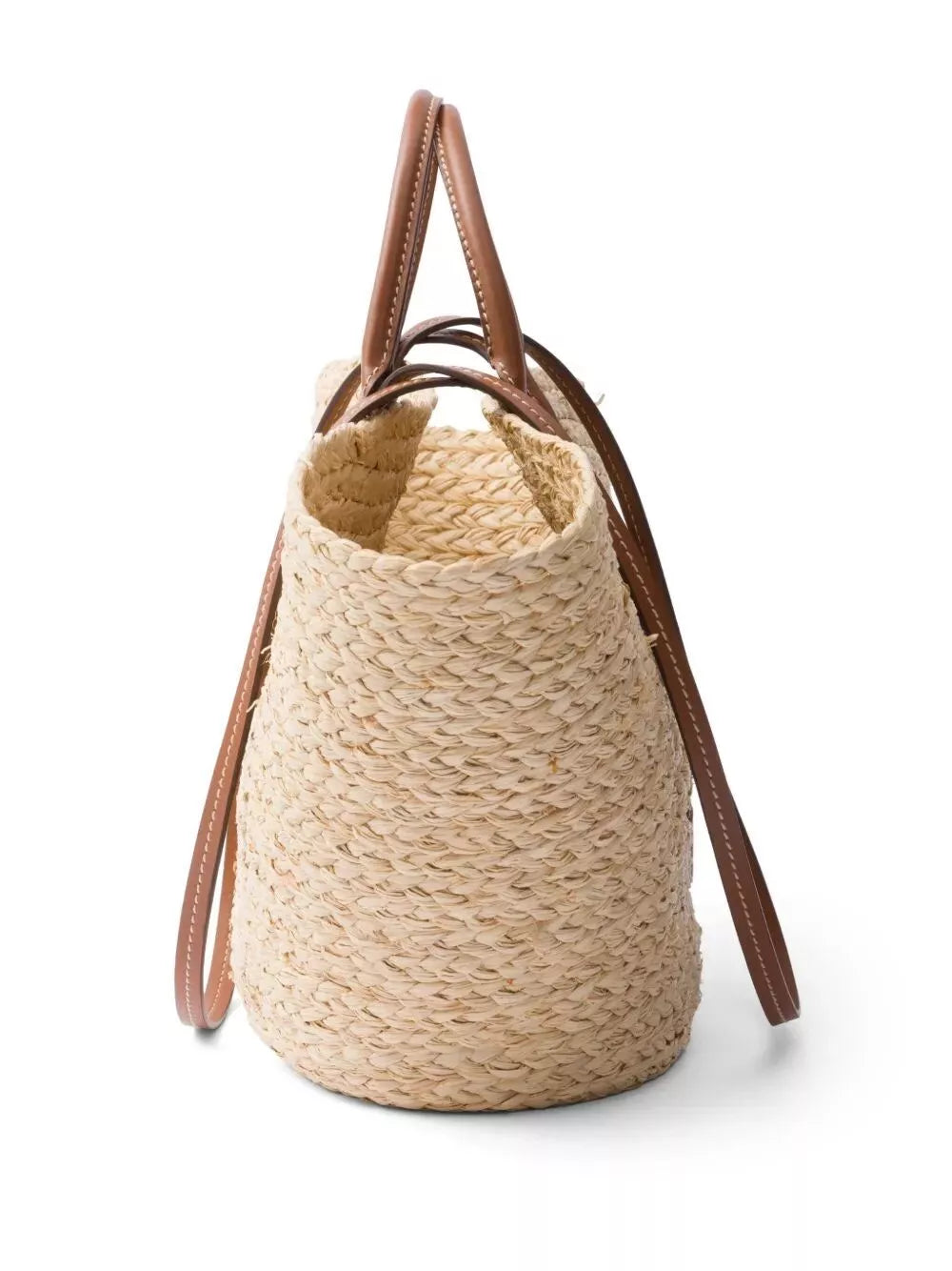 large logo raffia and leather shopping bag