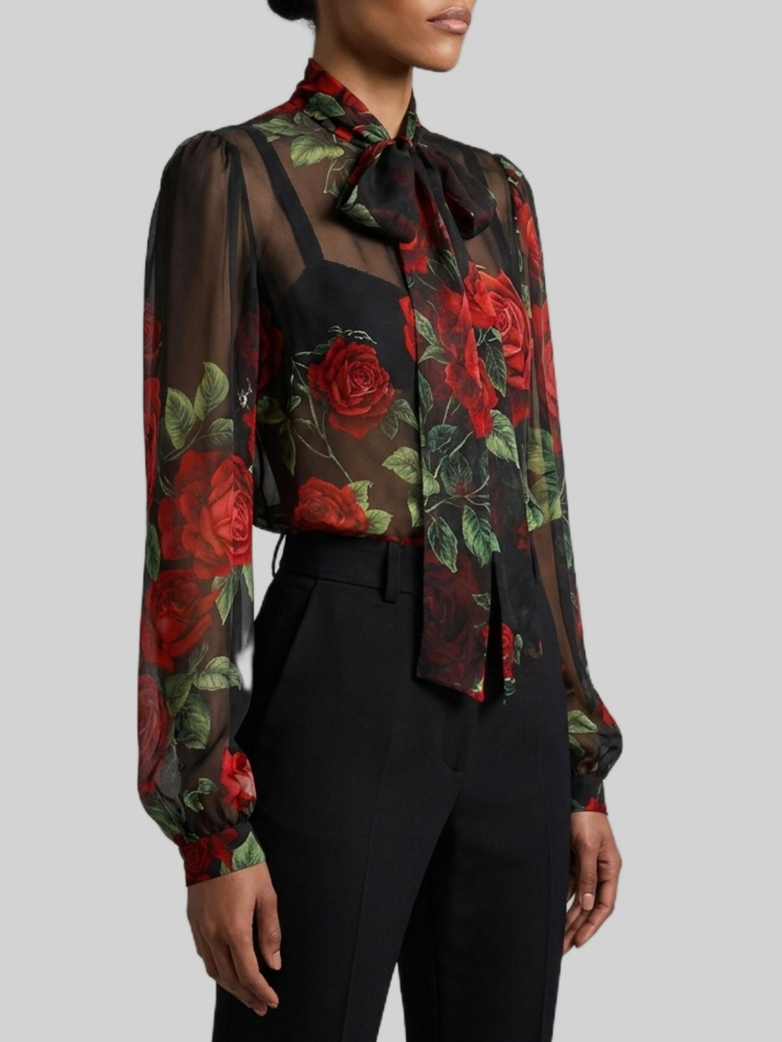 red rose chiffon blouse
