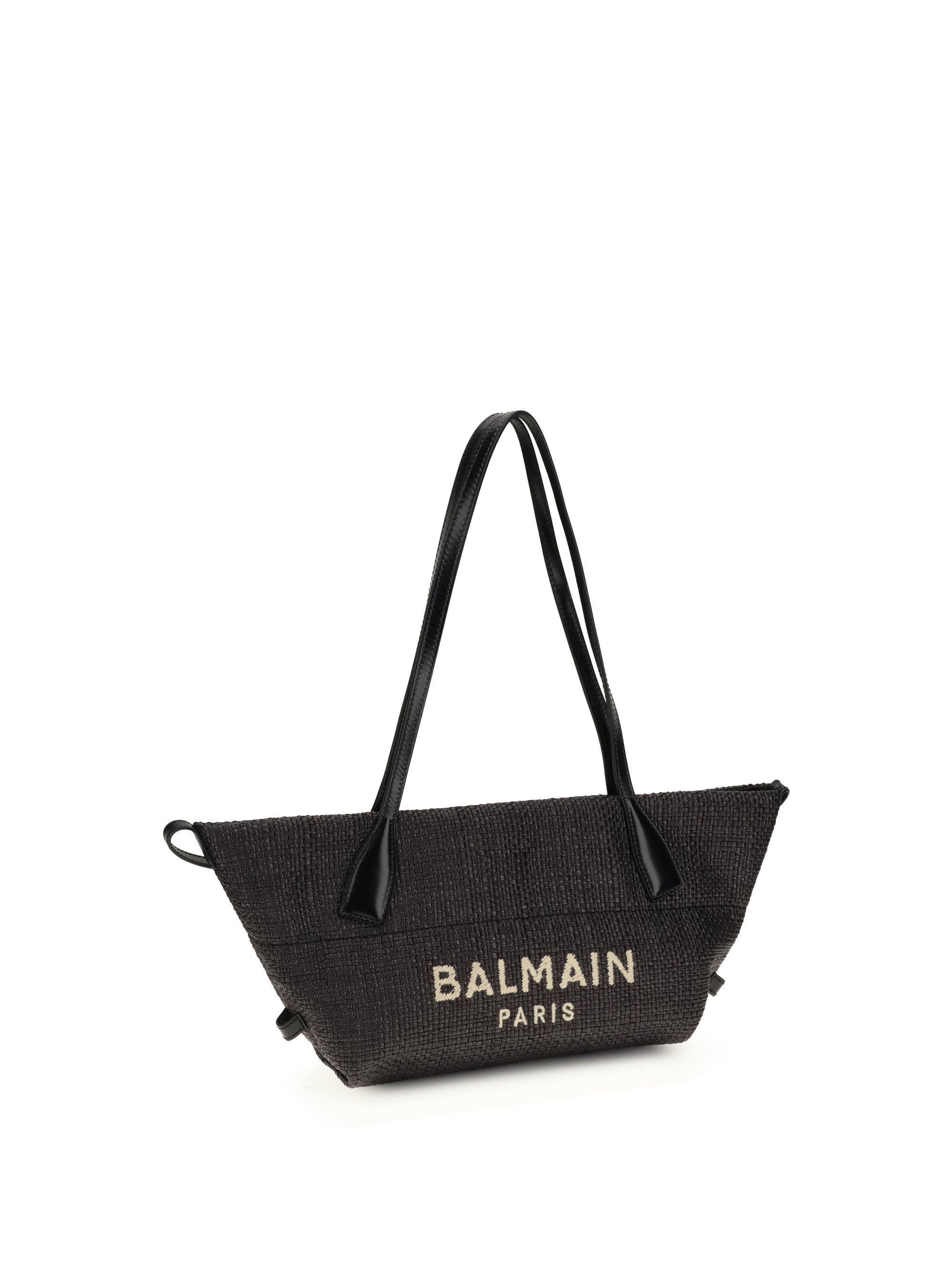BALMAIN OS calfskin and raffia track shoulder bag