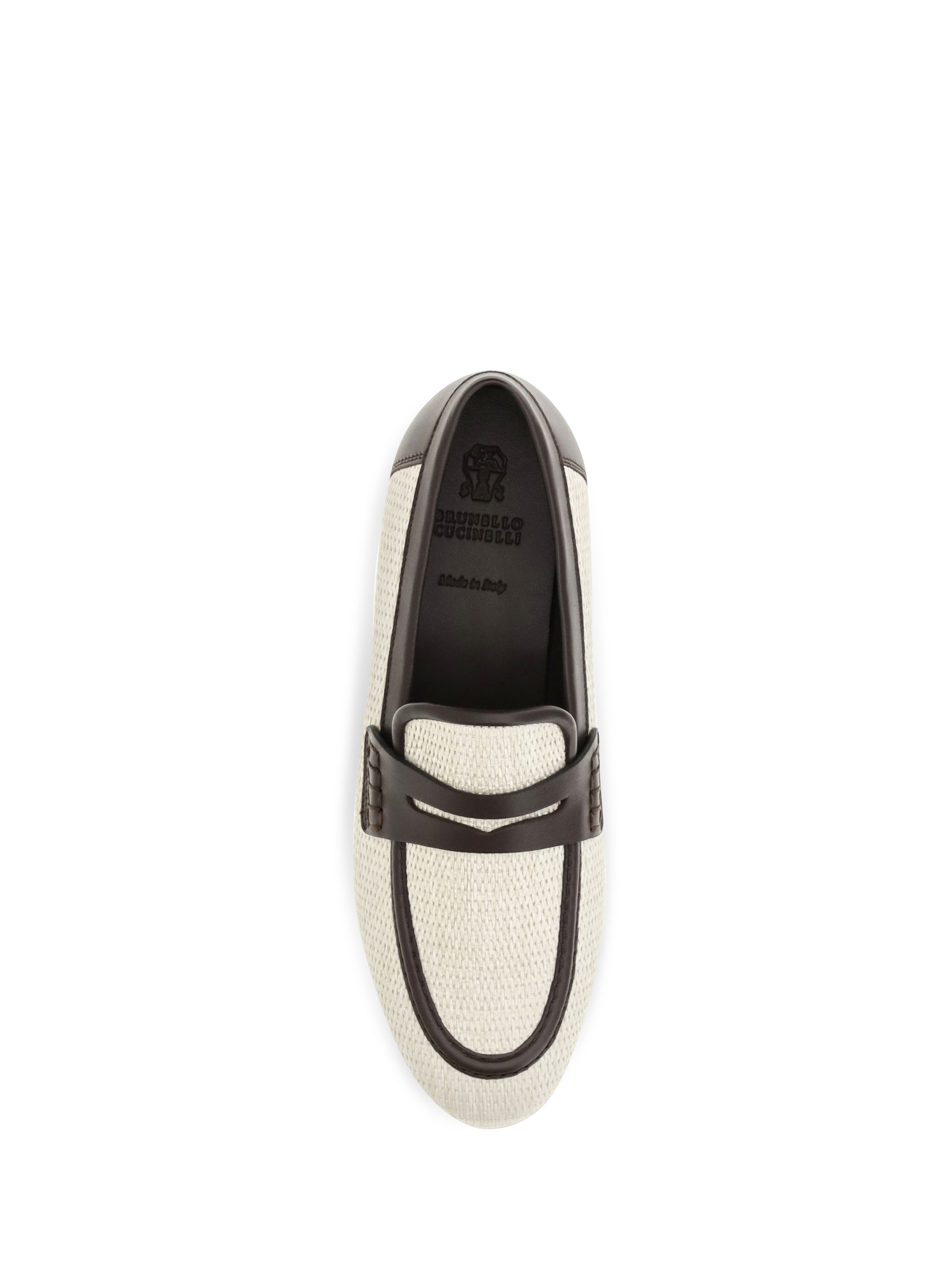two-tone leather and raffia loafers