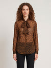 animal print blouse with bow