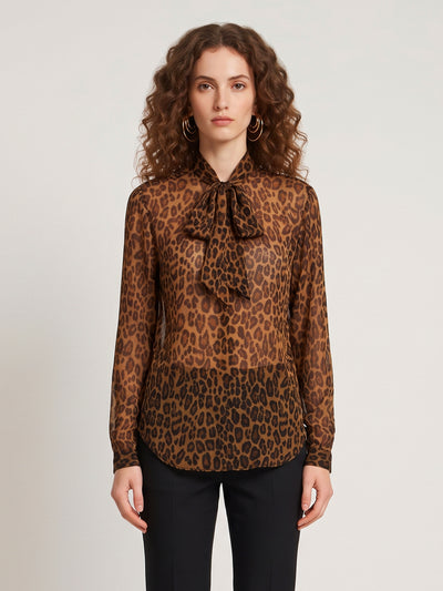 animal print blouse with bow