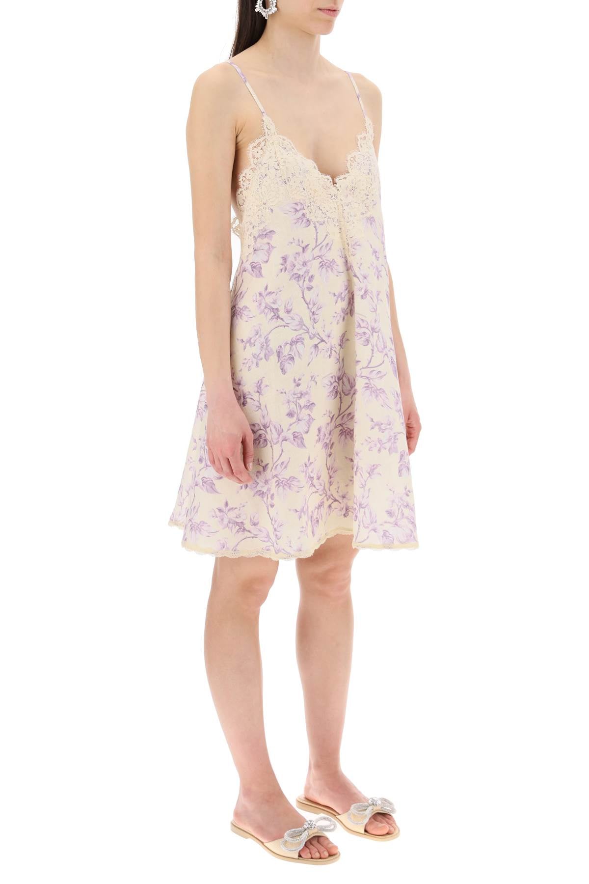 "mini linen dress with lace trim"