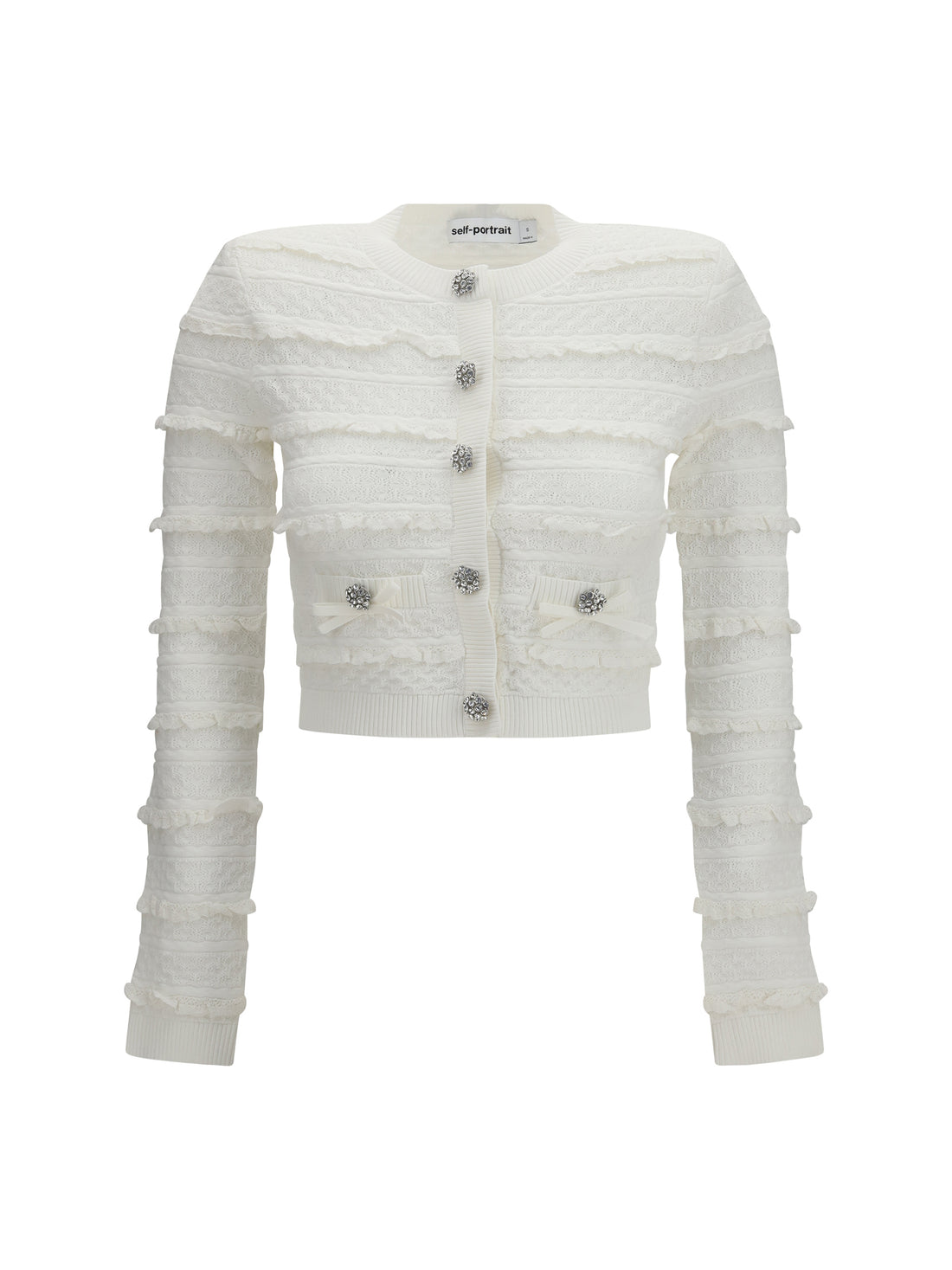 SELF-PORTRAIT M pointelle knit cardigan with diamanté detailing