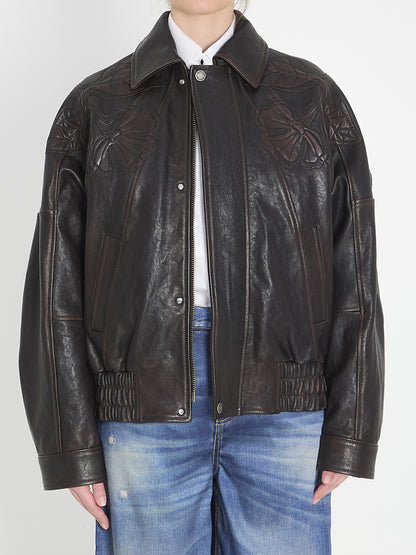 GOLDEN GOOSE 40 leather bomber jacket with floral embroidery