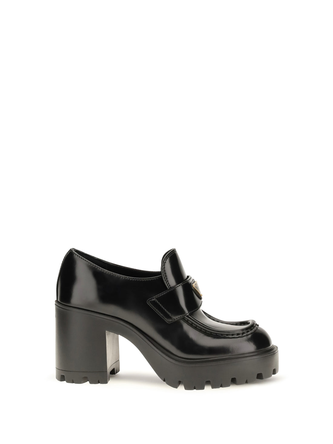 PRADA 38 leather heeled loafers