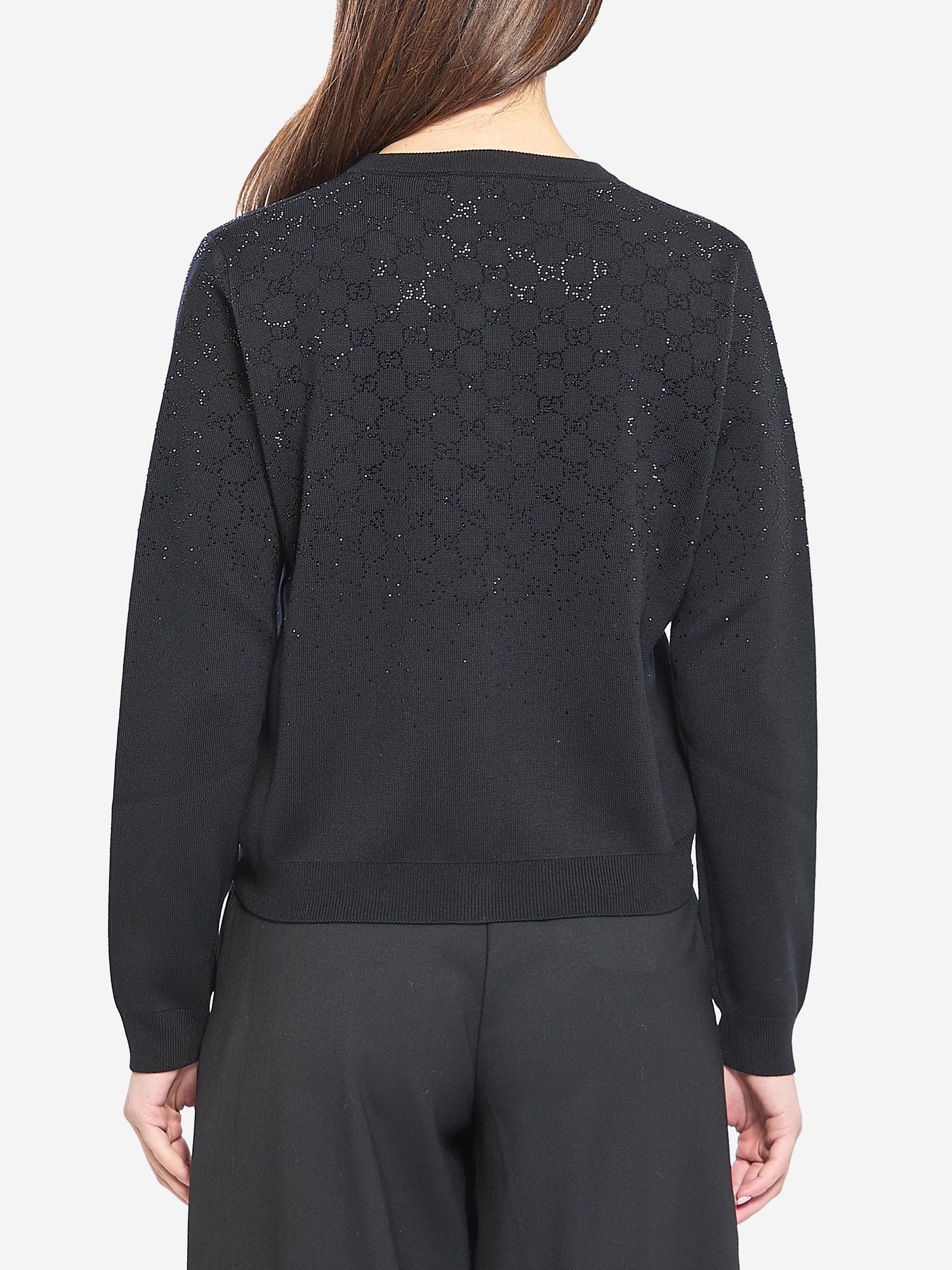 GUCCI M fine wool cardigan with gg crystals