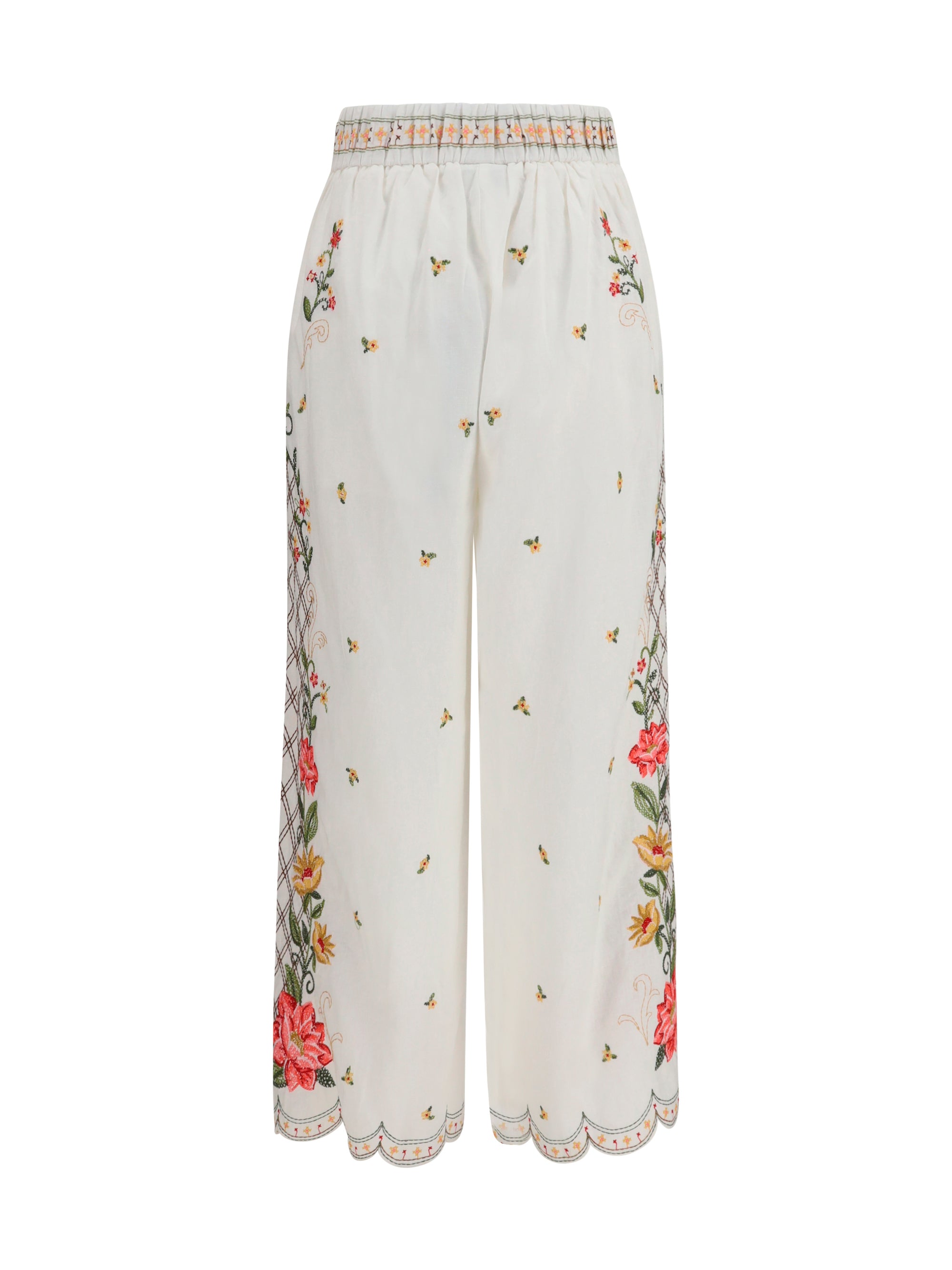 floral embroidered wide-leg pants