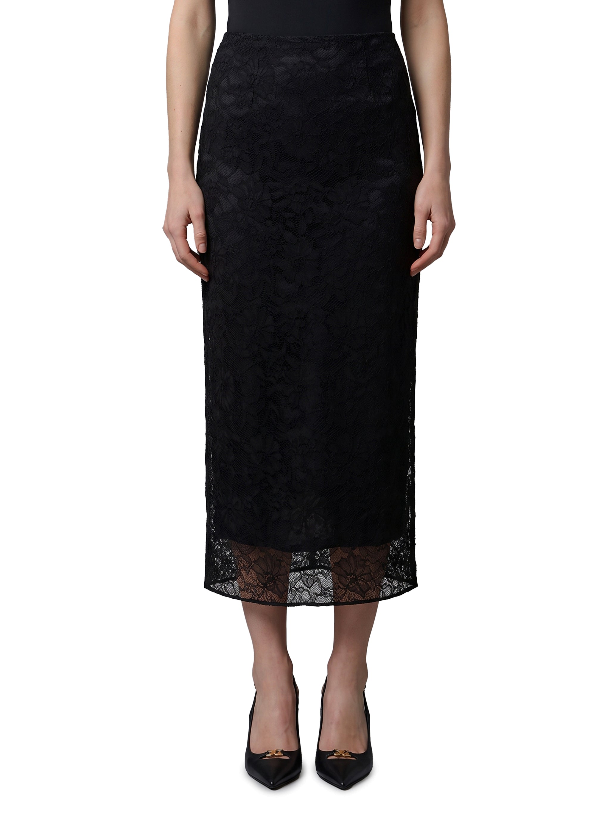 black lace midi skirt