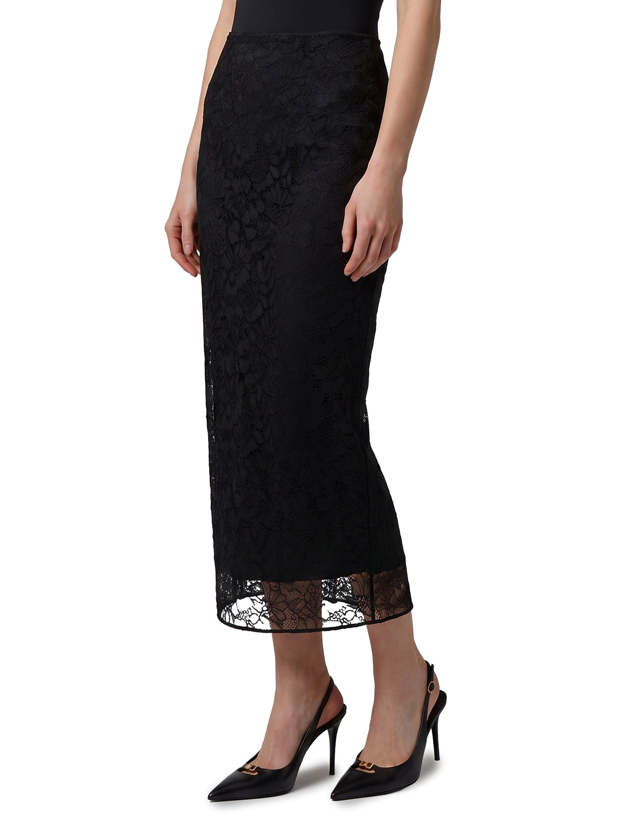black lace midi skirt