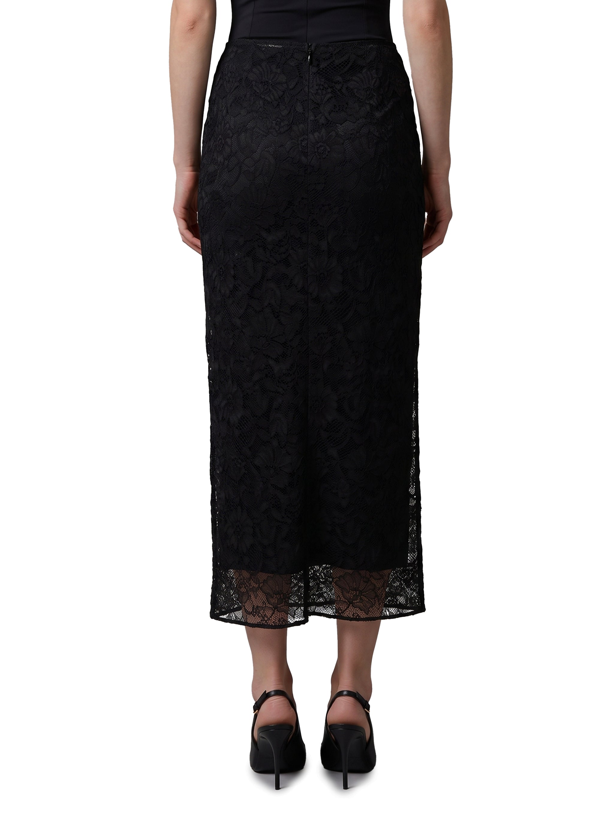 black lace midi skirt