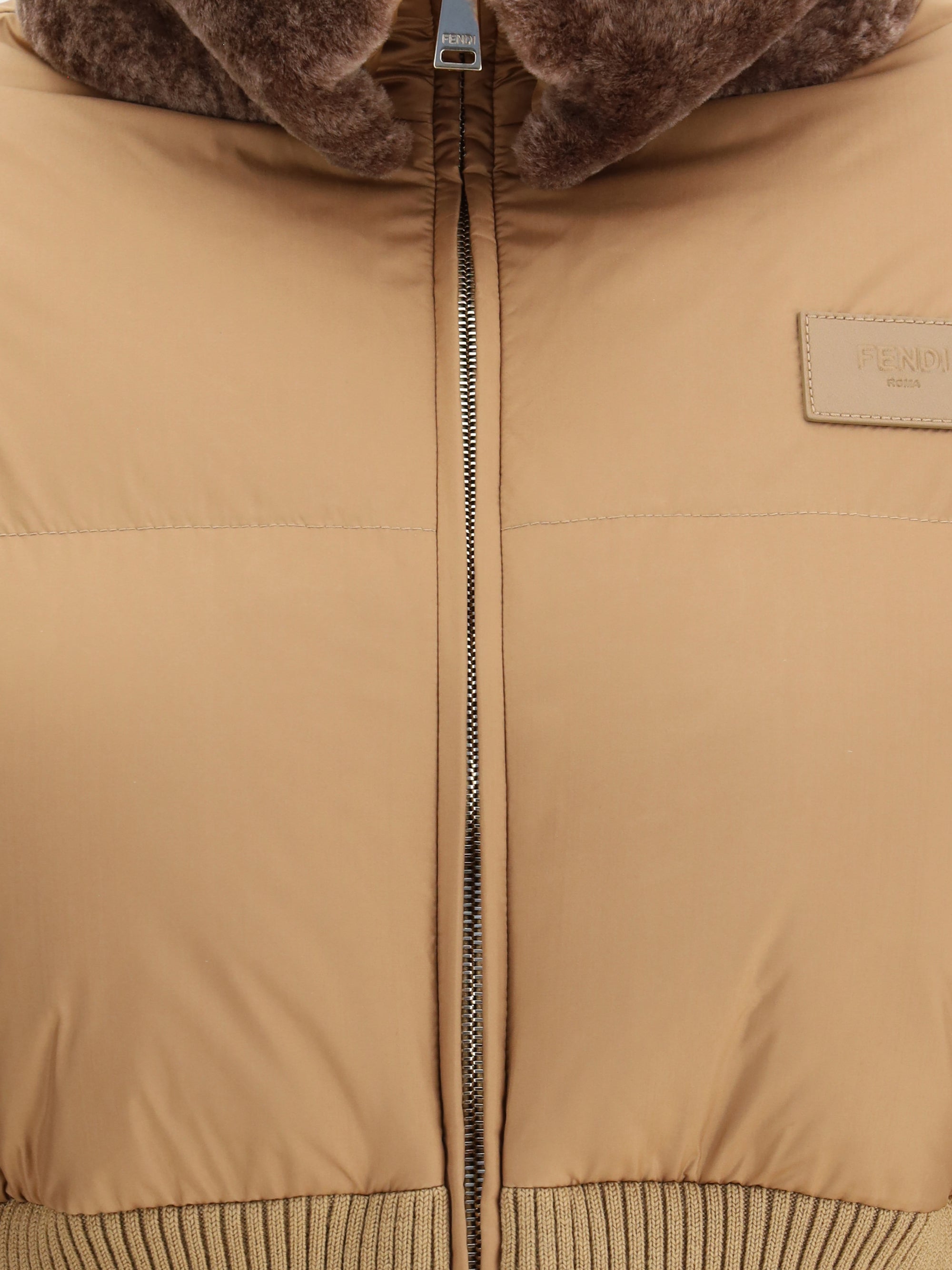 FENDI M cropped down jacket with shearling lining