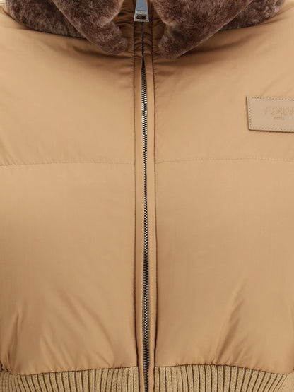 FENDI M cropped down jacket with shearling lining