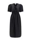 midi dress with bows and puff shoulders