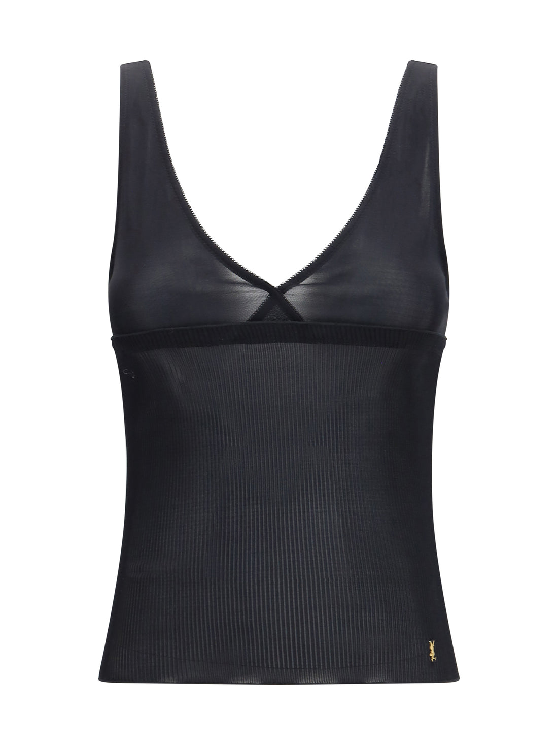 SAINT LAURENT L ribbed silk jersey lace-trim tank top