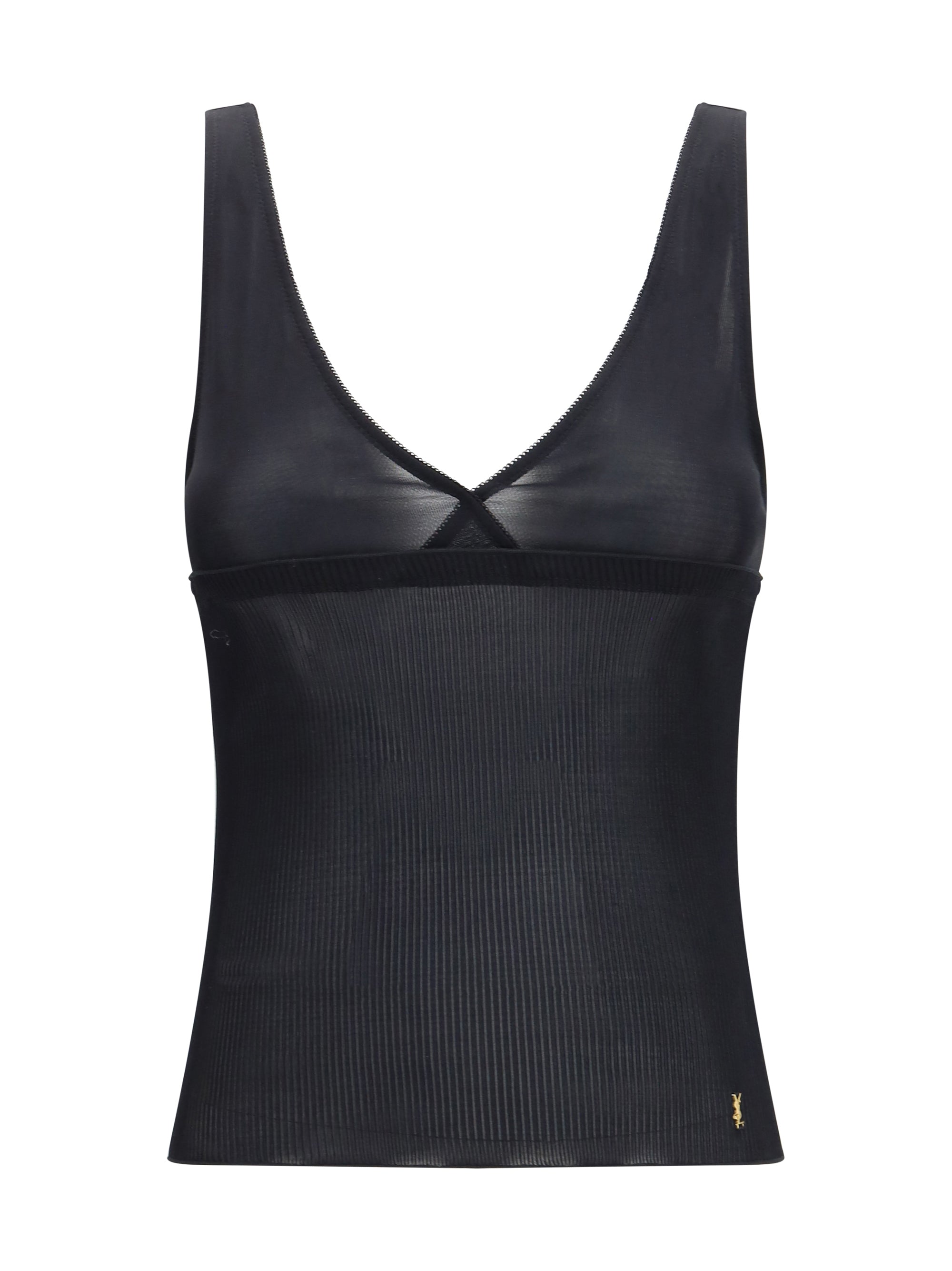 ribbed silk jersey lace-trim tank top