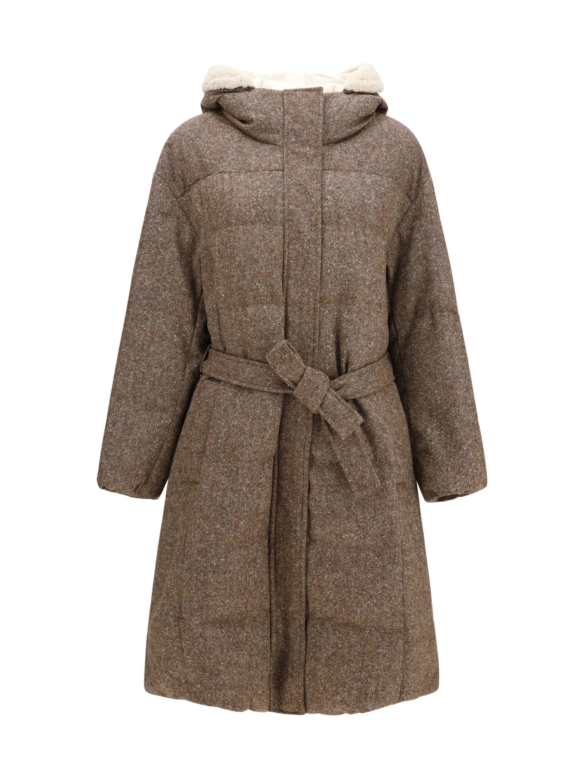 long padded coat with belt