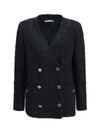 double-breasted checked bouclé tweed jacket