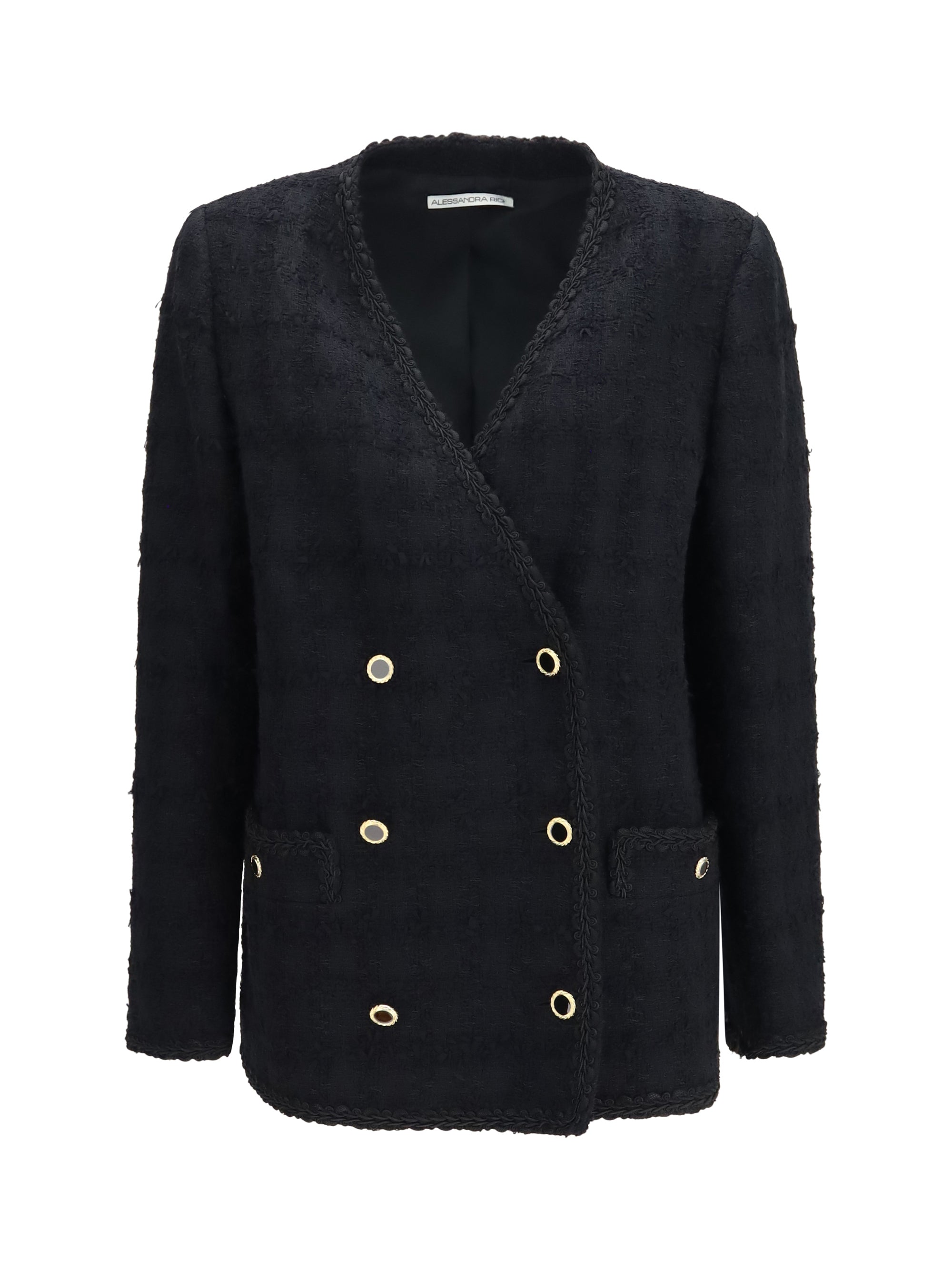double-breasted checked bouclé tweed jacket