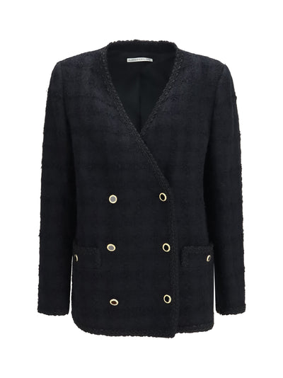 double-breasted checked bouclé tweed jacket