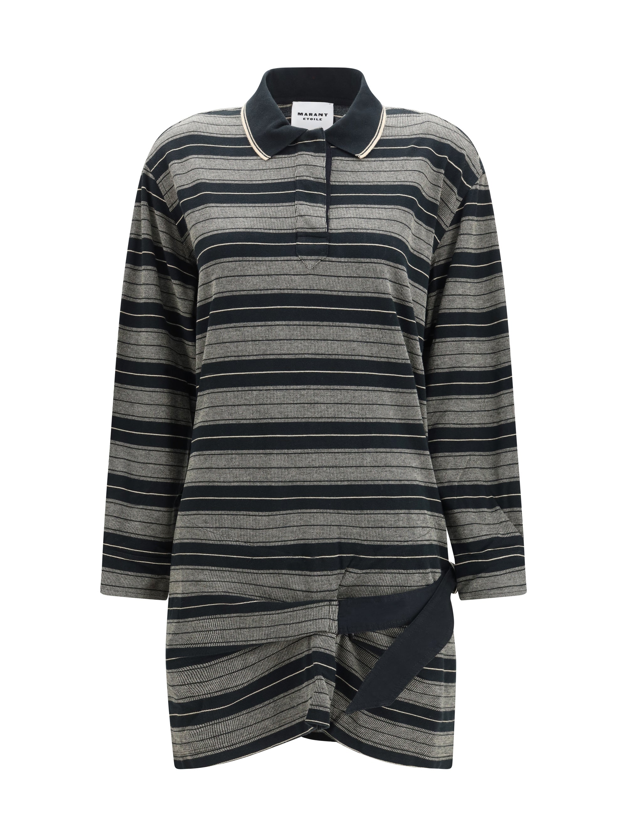 isea striped cotton belted polo mini dress