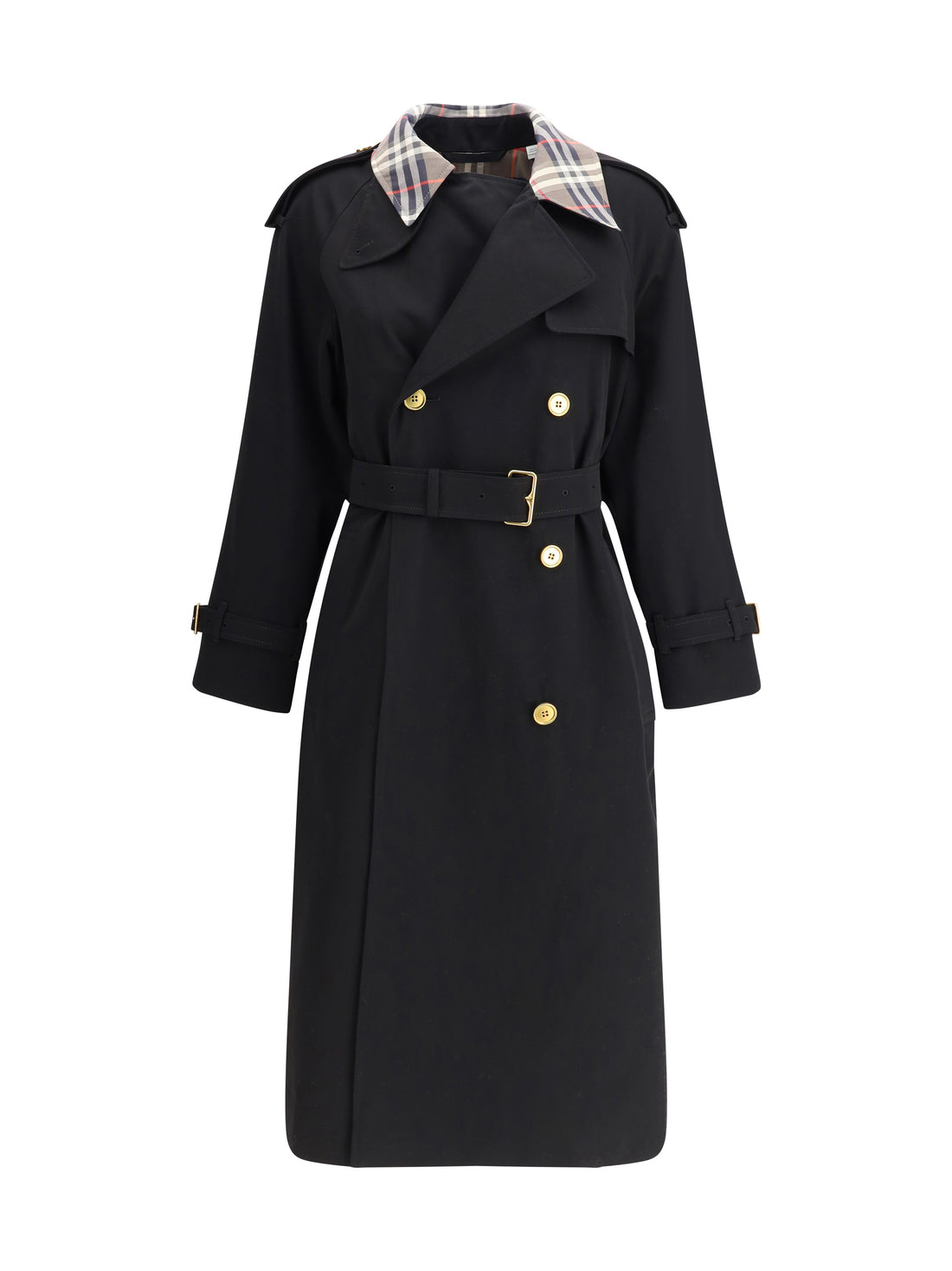 BURBERRY 8 castleford long trench coat with check collar