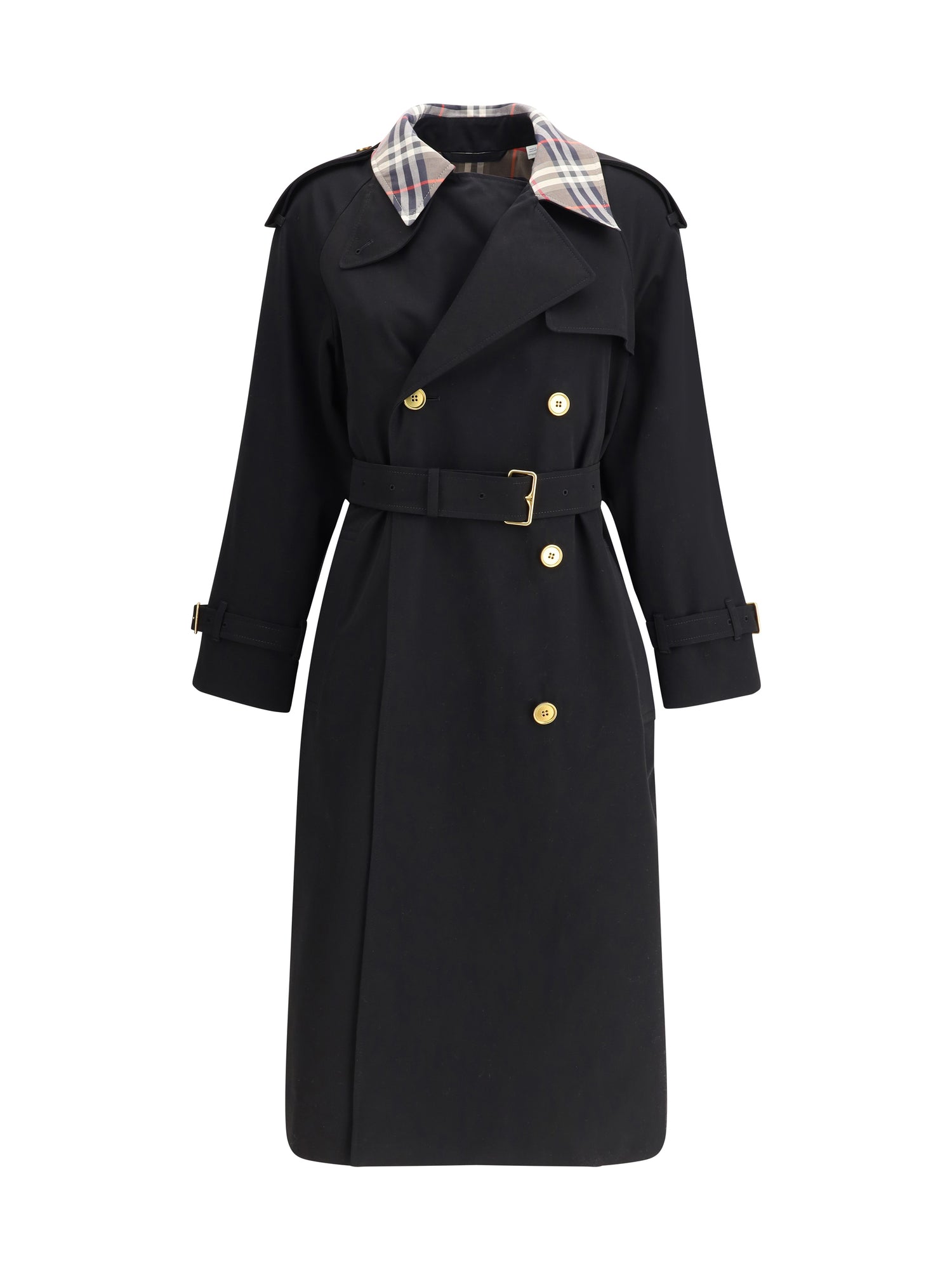 BURBERRY 8 castleford long trench coat with check collar
