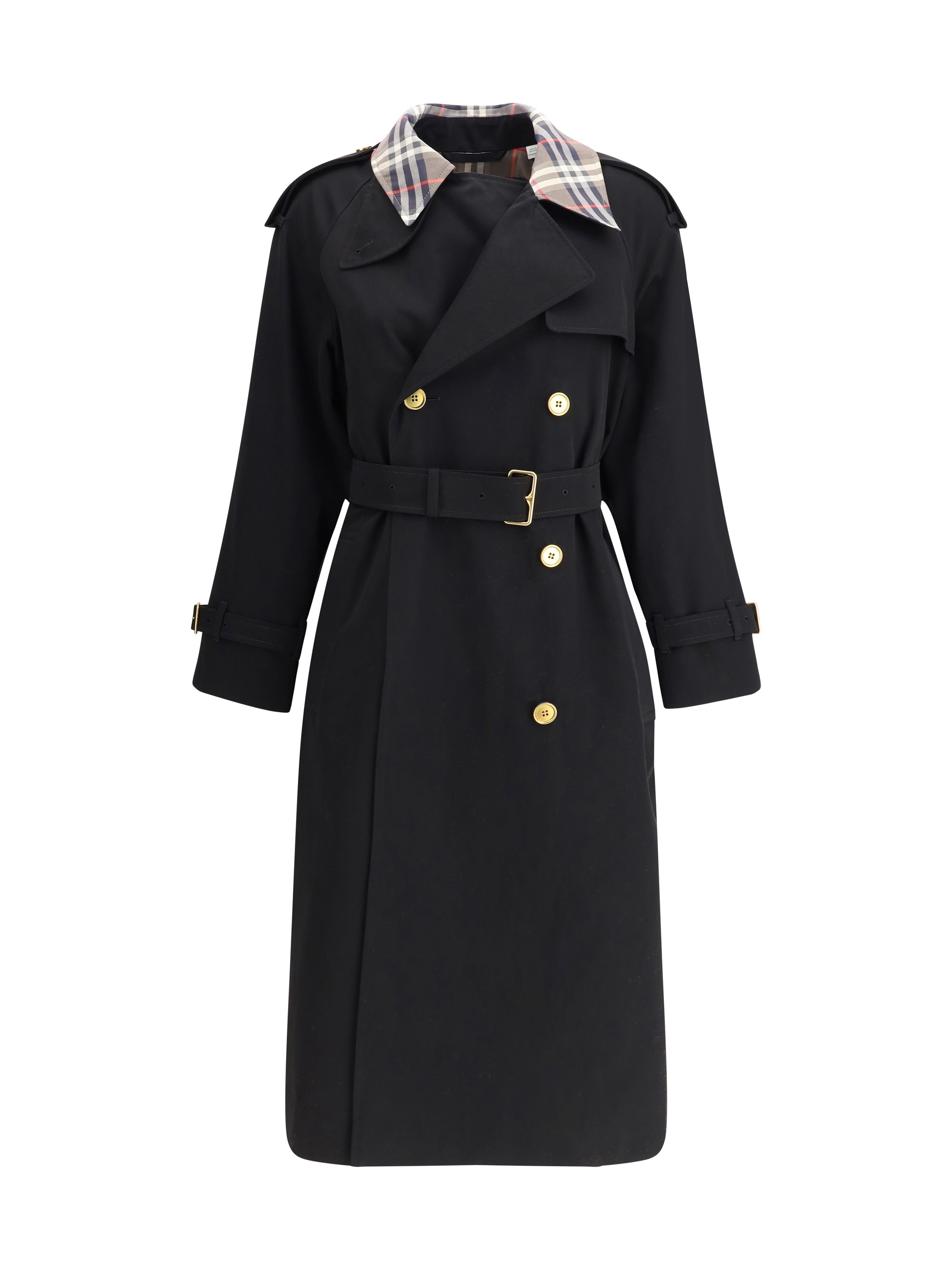 BURBERRY 8 castleford long trench coat with check collar