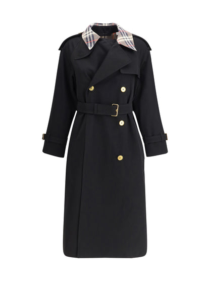 BURBERRY 8 castleford long trench coat with check collar