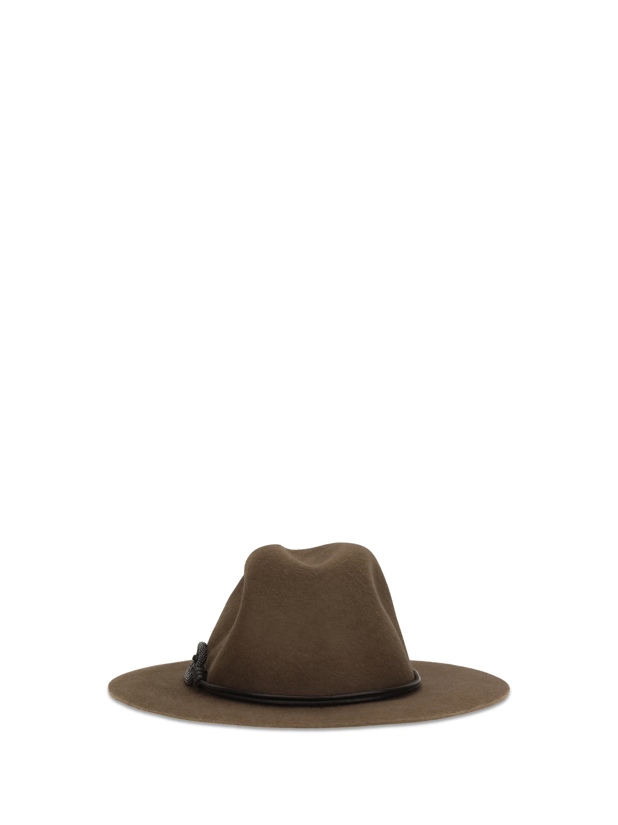 felt fedora hat with leather band and monile