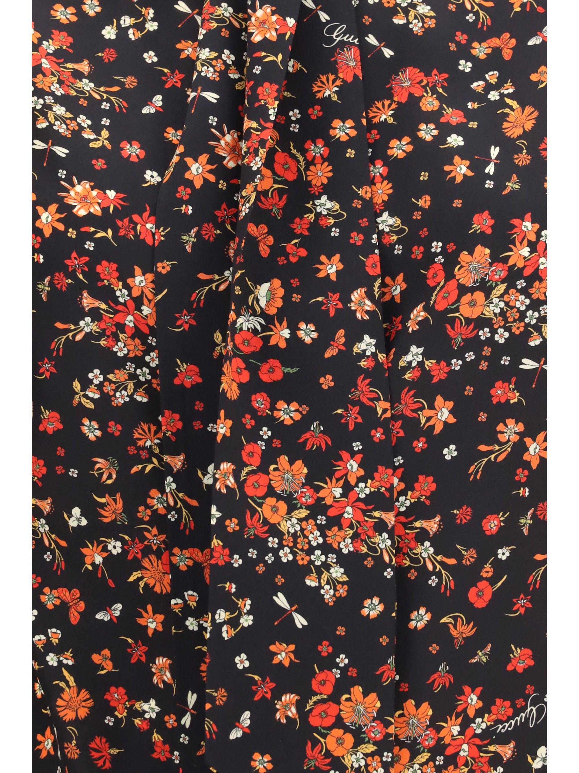 silk flora print shirt with neck bow