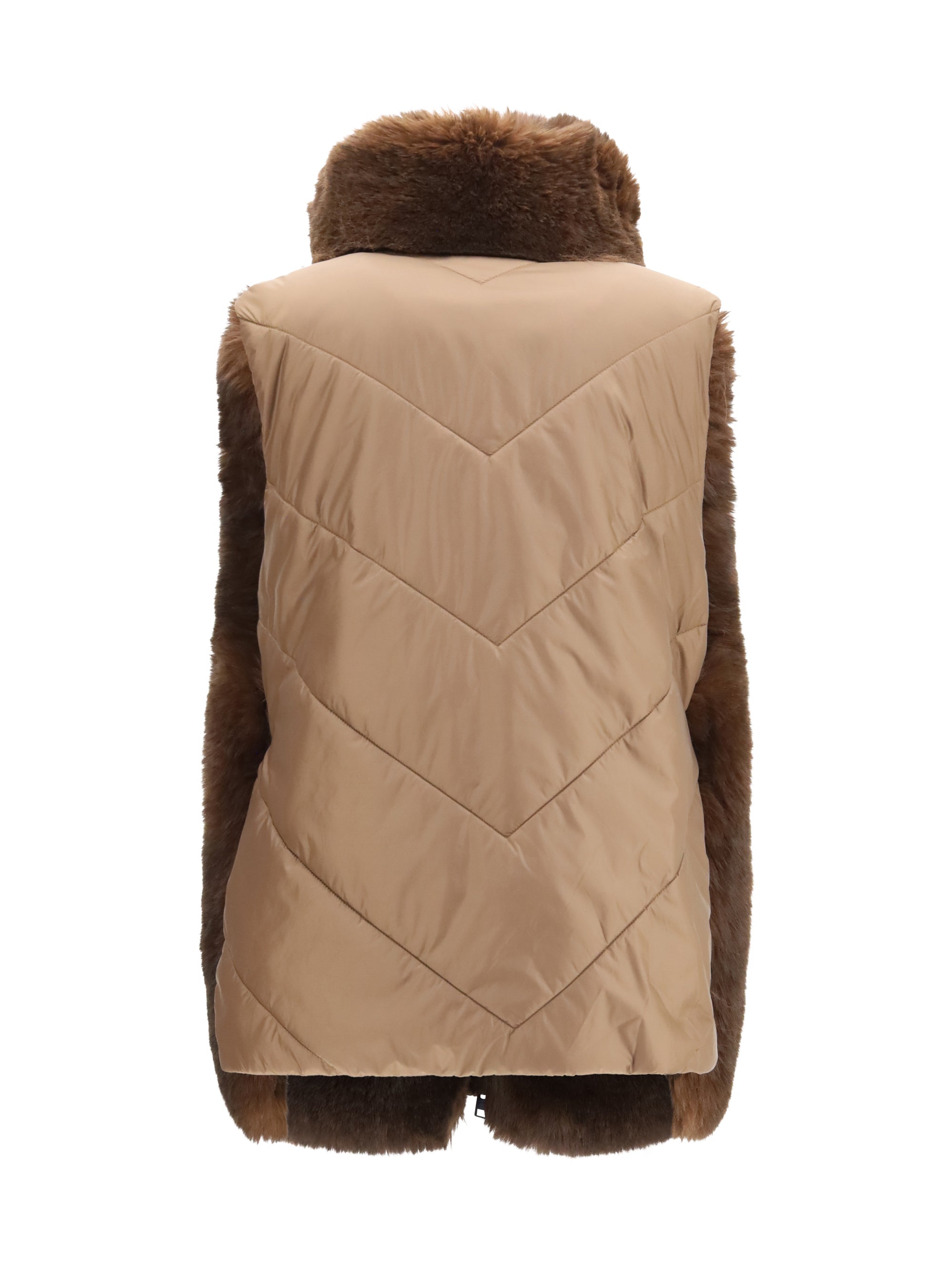 hybrid faux-fur and quilted nylon vest